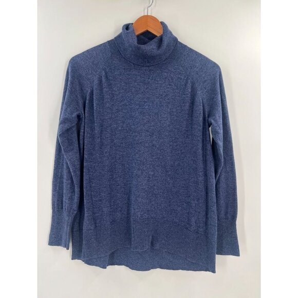 White + Warren M Blue Turtleneck Sweater Cotton Silk Blend Luxury Knit Pullover - Picture 4 of 8
